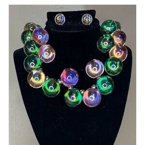 Elegant Multicolor Statement Necklace and Earring Set Green or Pink $25 each